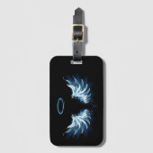 Blauwe Ggloed Angel Wings op zwarte achtergrond Bagagelabel (Voorkant (verticaal))