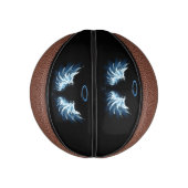 Blauwe Ggloed Angel Wings op zwarte achtergrond Basketbal (Verticaal)