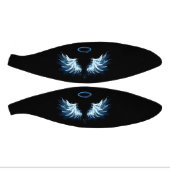 Blauwe Ggloed Angel Wings op zwarte achtergrond Basketbal (Panelen)