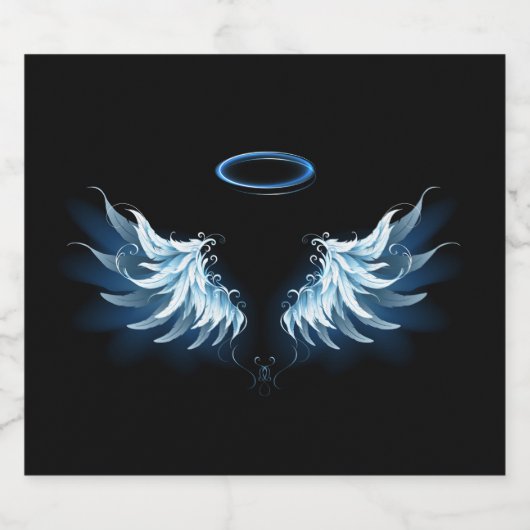 Blauwe Ggloed Angel Wings op zwarte achtergrond Bier Etiket (Enkel label)