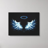 Blauwe Ggloed Angel Wings op zwarte achtergrond Canvas Afdruk (Voorkant)