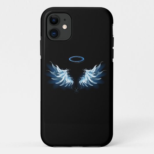 Blauwe Ggloed Angel Wings op zwarte achtergrond Case-Mate iPhone Case (Achterkant)