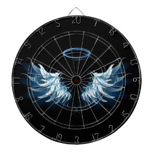 Blauwe Ggloed Angel Wings op zwarte achtergrond Dartbord