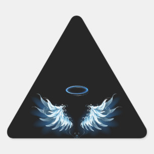 Blauwe Ggloed Angel Wings op zwarte achtergrond Driehoek Sticker