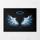 Blauwe Ggloed Angel Wings op zwarte achtergrond Drieluik Kaart (Cover)