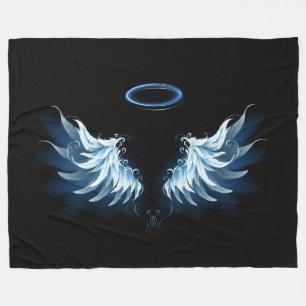 Blauwe Ggloed Angel Wings op zwarte achtergrond Fleece Deken