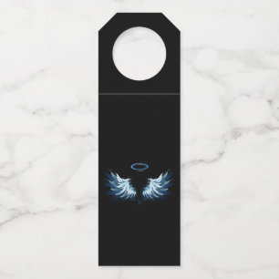 Blauwe Ggloed Angel Wings op zwarte achtergrond Flessenhanger