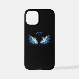 Blauwe Ggloed Angel Wings op zwarte achtergrond iPhone 12 Mini Hoesje