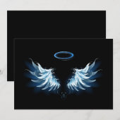 Blauwe Ggloed Angel Wings op zwarte achtergrond Kaart (Voorkant / Achterkant)