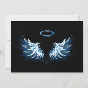 Blauwe Ggloed Angel Wings op zwarte achtergrond Kaart