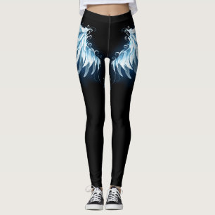 Blauwe Ggloed Angel Wings op zwarte achtergrond Leggings
