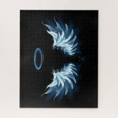 Blauwe Ggloed Angel Wings op zwarte achtergrond Legpuzzel (Verticaal)