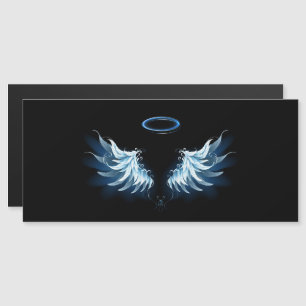 Blauwe Ggloed Angel Wings op zwarte achtergrond Magnetische Uitnodiging