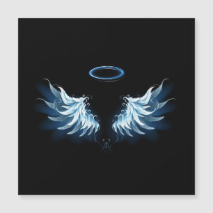 Blauwe Ggloed Angel Wings op zwarte achtergrond Magnetische Uitnodiging