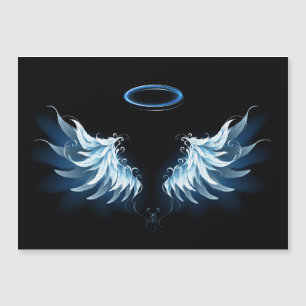 Blauwe Ggloed Angel Wings op zwarte achtergrond Magnetische Uitnodiging