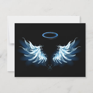 Blauwe Ggloed Angel Wings op zwarte achtergrond Magnetische Uitnodiging