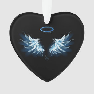 Blauwe Ggloed Angel Wings op zwarte achtergrond Ornament