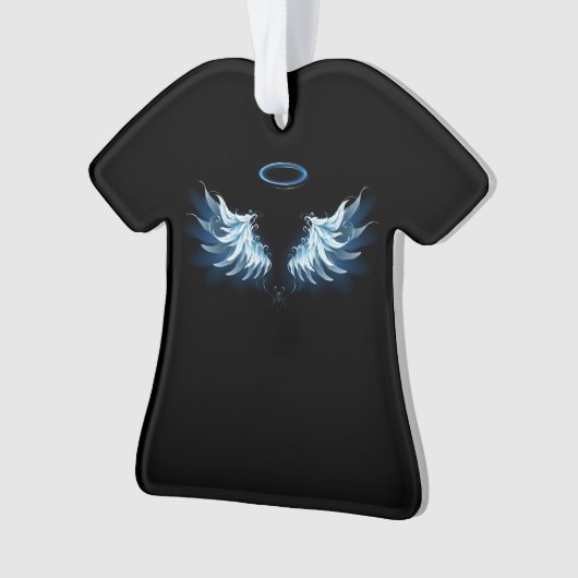 Blauwe Ggloed Angel Wings op zwarte achtergrond Ornament (voorkant)