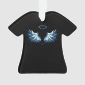 Blauwe Ggloed Angel Wings op zwarte achtergrond Ornament (voorkant)