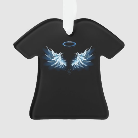Blauwe Ggloed Angel Wings op zwarte achtergrond Ornament (voorkant)