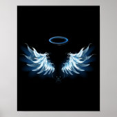 Blauwe Ggloed Angel Wings op zwarte achtergrond Poster (Voorkant)