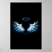 Blauwe Ggloed Angel Wings op zwarte achtergrond Poster (Voorkant)