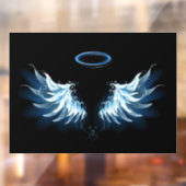 Blauwe Ggloed Angel Wings op zwarte achtergrond Raamsticker (Vel 2)