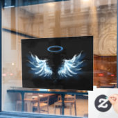 Blauwe Ggloed Angel Wings op zwarte achtergrond Raamsticker (Cafe Raam)