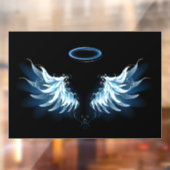 Blauwe Ggloed Angel Wings op zwarte achtergrond Raamsticker (Vel 2)