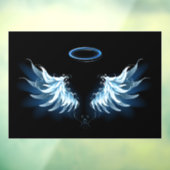 Blauwe Ggloed Angel Wings op zwarte achtergrond Raamsticker (Vel 3)