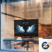 Blauwe Ggloed Angel Wings op zwarte achtergrond Raamsticker (Cafe Raam)