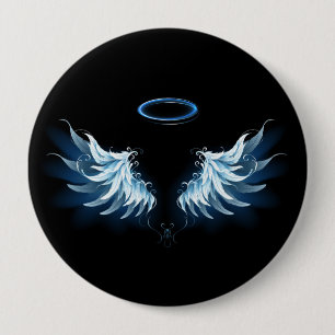 Blauwe Ggloed Angel Wings op zwarte achtergrond Ronde Button 4,0 Cm