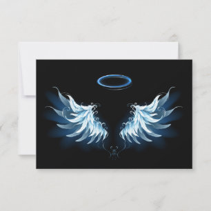 Blauwe Ggloed Angel Wings op zwarte achtergrond RSVP Kaartje