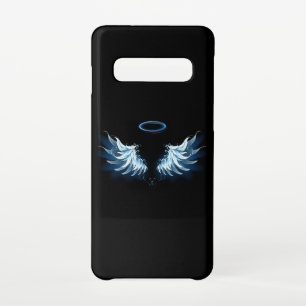 Blauwe Ggloed Angel Wings op zwarte achtergrond Samsung Galaxy S10 Hoesje