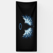 Blauwe Ggloed Angel Wings op zwarte achtergrond Spandoek (Verticaal)