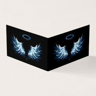 Blauwe Ggloed Angel Wings op zwarte achtergrond Visitekaartjes