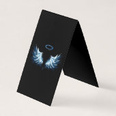 Blauwe Ggloed Angel Wings op zwarte achtergrond Visitekaartjes (Voorkant)