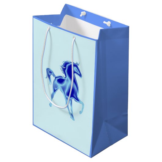 Blauwe Gift Bag met Paard -  Medium Cadeauzakje (Voorkant Gekanteld)