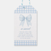 Blauwe gingham baby jongen douche dank u gunst tag cadeaulabel (Achterkant)