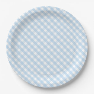 Blauwe gingham baby shower decoraties papieren bordje