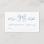 Blauwe gingham boog baby jongen douche luier loter informatiekaartje (Voorkant)