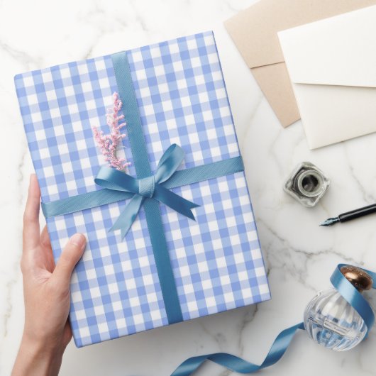 Blauwe Gingham Bries Cadeaupapier (Geschenken)