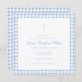 Blauwe Gingham Doop Uitnodiging (Voorkant / Achterkant)