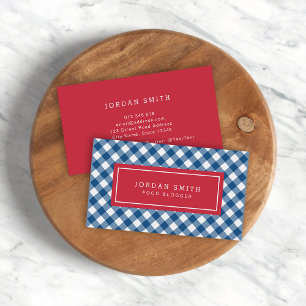 Blauwe gingham en rood visitekaartje