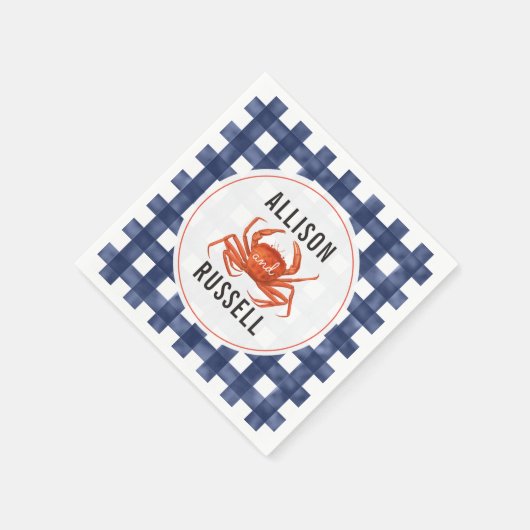 Blauwe Gingham krab bruiloft servetten (Hoek)