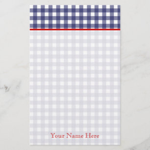 Blauwe gingham met rode gepersonaliseerde schrijfb briefpapier
