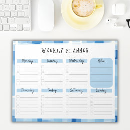 Blauwe Gingham Rand, Weekplanner zonder Datum Notitieblok