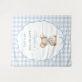 Blauwe Gingham Teddybeer Baby Shower Wandkleed (Voorkant (horizontaal))