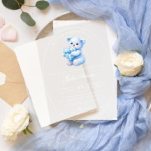 Blauwe Gingham Teddybeer Neutrale Baby Shower