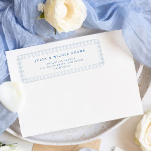 Blauwe Gingham Teddybeer Neutrale Baby Shower Etiket